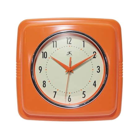 Infinity Instruments Square Retro Orange - 9" Square Retro Wall Clock 13228OR-4103